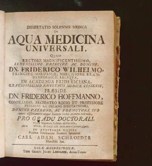 Dissertatio Solennis Medica De Aqua Medicina Universali