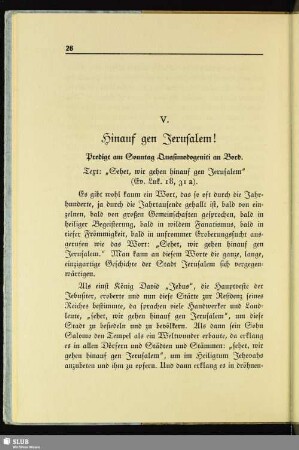 V. Hinauf gen Jerusalem!