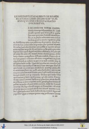 Leonis Baptiste Alberti De Re Aedificatoria Liber Decimus Et Ultimus Qui Operum Instauratio Inscribitur.