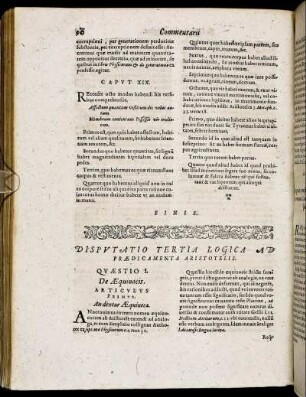 Disputatio Tertia. Logica Ad Praedicamenta Aristotelis