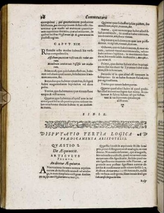 Disputatio Tertia. Logica Ad Praedicamenta Aristotelis