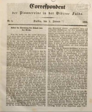 Nr. 1. Fulda, den 1. Januar 1850.