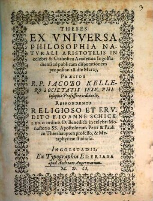 Theses ex universa philosophia naturali Aristotelis