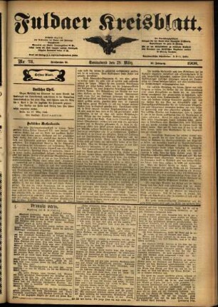 Erste Ausgabe vom Samstag, den 28. März 1908.