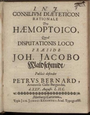 Consilium Daeteticon Rationale Pro Haemoptoico