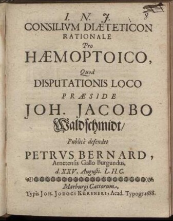 Consilium Daeteticon Rationale Pro Haemoptoico