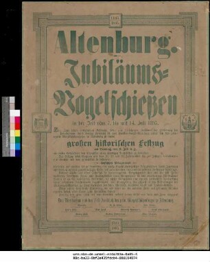 Originaltitel: Altenburg Jubiläums-Vogelschießen 7. - 14. Juli 1895