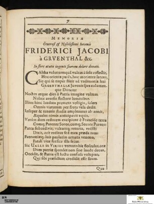 Memoriae Generosi & Nobilißimi Invenis Friderici Jacobi à Grventhal &c.