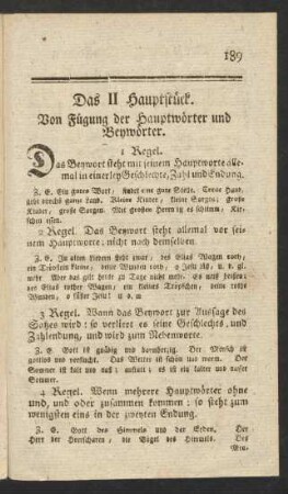 Das II Hauptstück. Von Fügung der Hauptwörter und Beywörter.