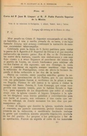 Núm. 41. Carta del P. Juan B. Llopart al R. P. Pablo Pastells, Superior de la Misión
