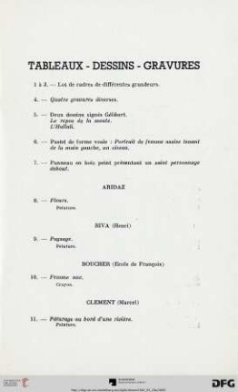 Tableaux - Dessins - Gravures (Nr. 1-15)