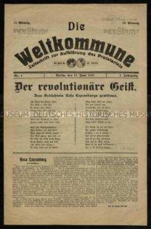 Zeitschrift zur Aufklärung des Proletariats. 1. Jahrgang 1919