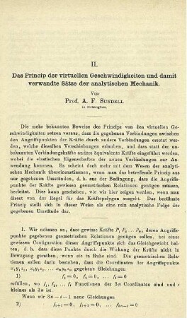 II. Das Princip der virtuellen Geschwindigkeiten und damit verwandte Sätze der analytischen Mechanik.