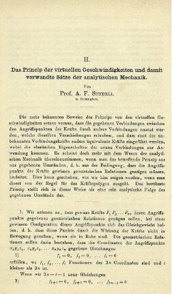 II. Das Princip der virtuellen Geschwindigkeiten und damit verwandte Sätze der analytischen Mechanik.