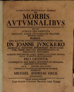 Diss. inaug. med. de morbis autumnalibus