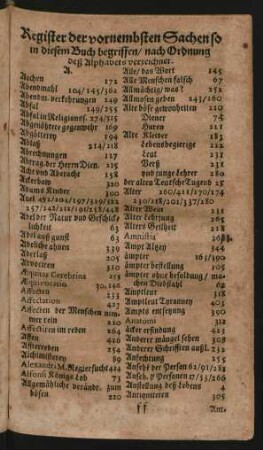 Register der vornembsten Sachen so in diesem Buch begriffen/ nach Ordnung deß Alphabets verzeichnet.