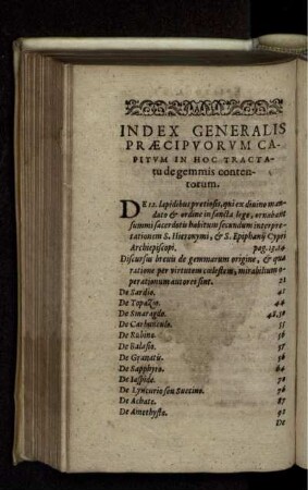 Index Generalis Praecipuorum Capitum In Hoc Tractatu de gemmis contentorum