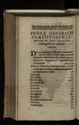Index Generalis Praecipuorum Capitum In Hoc Tractatu de gemmis contentorum