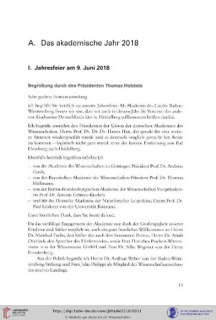 A. Das akademische Jahr 2018