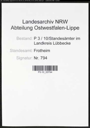 Sterberegister Standesamt Frotheim