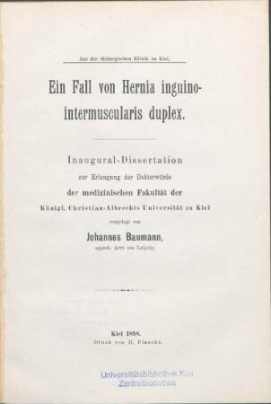 Ein Fall von Hernia inguino-intermuscularis duplex