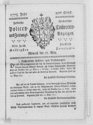 20tes Stück, Ausgabe vom 17. May 1775
