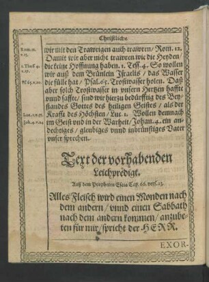 Text der vorhabenden Leichpredigt. Auß dem Propheten Esaia Cap. 66. vers. 23.