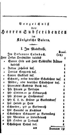 Verzeichnis der Herren Subscribenten im Königreiche Baiern