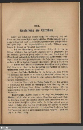 III. Kundgebung aus Elternhaus