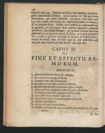 Caput IV. De Fine Effectu Armorum.