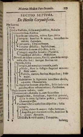 Sectio Septima. De Herbis Corymbiferis. - Sectio Duodecima. De Herbis Verticillaris.