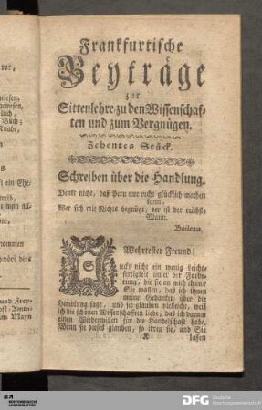 Zehentes Stück. Schreiben über die Handlung.