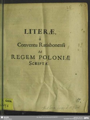 Literae, a conventu Ratisbonensi ad regem Poloniae scriptae