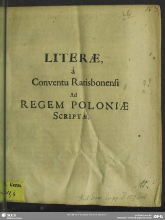 Literae, a conventu Ratisbonensi ad regem Poloniae scriptae