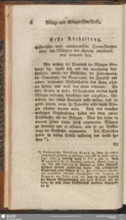 Erste Abtheilung. Historische und antiquarische Bemerkungen über die Münzen der älteren, mittleren und neueren Zeit