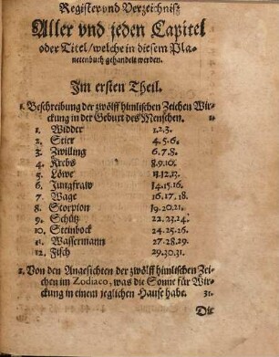Magia naturalis Magiae naturalis ... Theil, Magiæ Naturalis Dritter Theil. Das ist: Einn new außerlesen Planeten Buch : darinnen beschrieben ... wird, wie ein jeder Mensch ... aus seiner Geburtsstunde, ... aufrechnen ... könne ... : beneben einer angehefften kurtzen Beschreibung der Physiognomie, Chiromantiæ, ... : Alles nach den sieben Planeten, zwölff himlischen zeichen vnd Fixsternen : ...