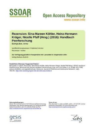 Rezension: Sina-Mareen Köhler, Heinz-Hermann Krüger, Nicolle Pfaff (Hrsg.) (2016): Handbuch Peerforschung