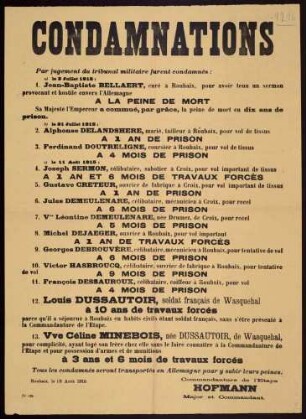 "Condamnations" (Bekanntgabe von Verurteilungen Einheimischer durch das Militärgericht) (No. 139)