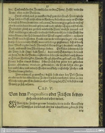 Cap. V. Von dem Prognostico oder Zeichen bevorstehenden lebens oder todes