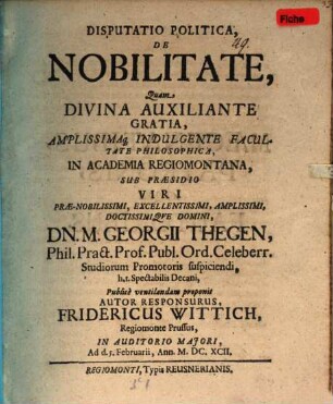 Disp. polit. de nobilitate