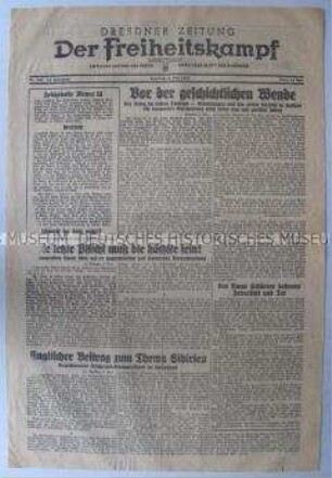 Tageszeitung der NSDAP für den Gau Sachsen "Der Freiheitskampf" mit Durchhaltepropaganda