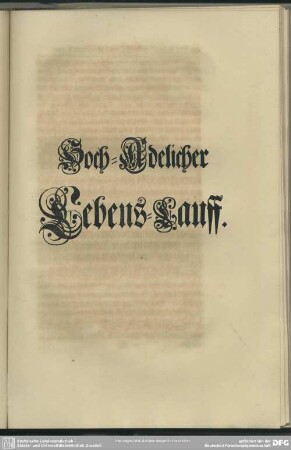 Hoch-Adelicher Lebens-Lauff