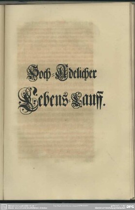 Hoch-Adelicher Lebens-Lauff
