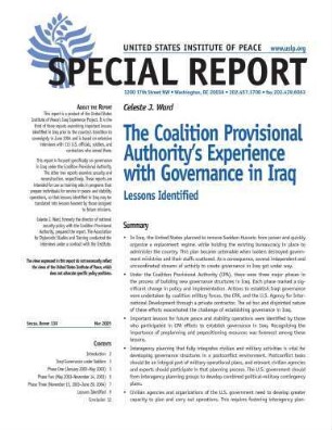 The coalition provisional authority's experience with governance in Iraq : lessons identified
