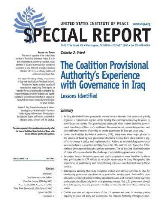 The coalition provisional authority's experience with governance in Iraq : lessons identified