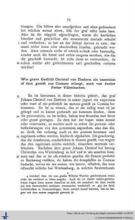 Wie grave Gotfridt Christof von Zimbern ain canonicat uf dem gestift zue Costanz erlangt, auch von doctor Petter Villenbachen.