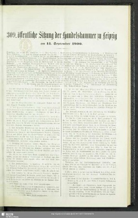 309. öffentliche Sitzung der Handelskammer zu Leipzig am 13. September 1900