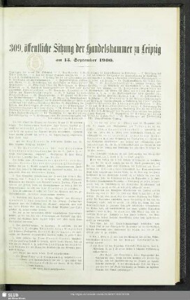 309. öffentliche Sitzung der Handelskammer zu Leipzig am 13. September 1900
