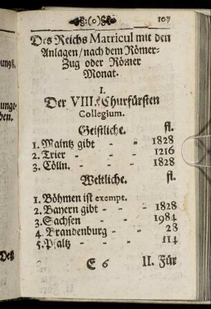 Des Reichs Matricul mit den Anlagen, nach dem Römer-Zug oder Römer Monat