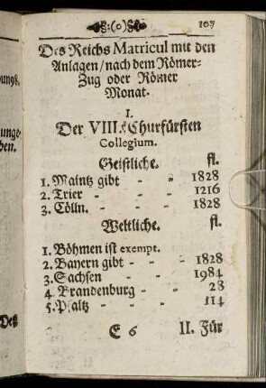 Des Reichs Matricul mit den Anlagen, nach dem Römer-Zug oder Römer Monat